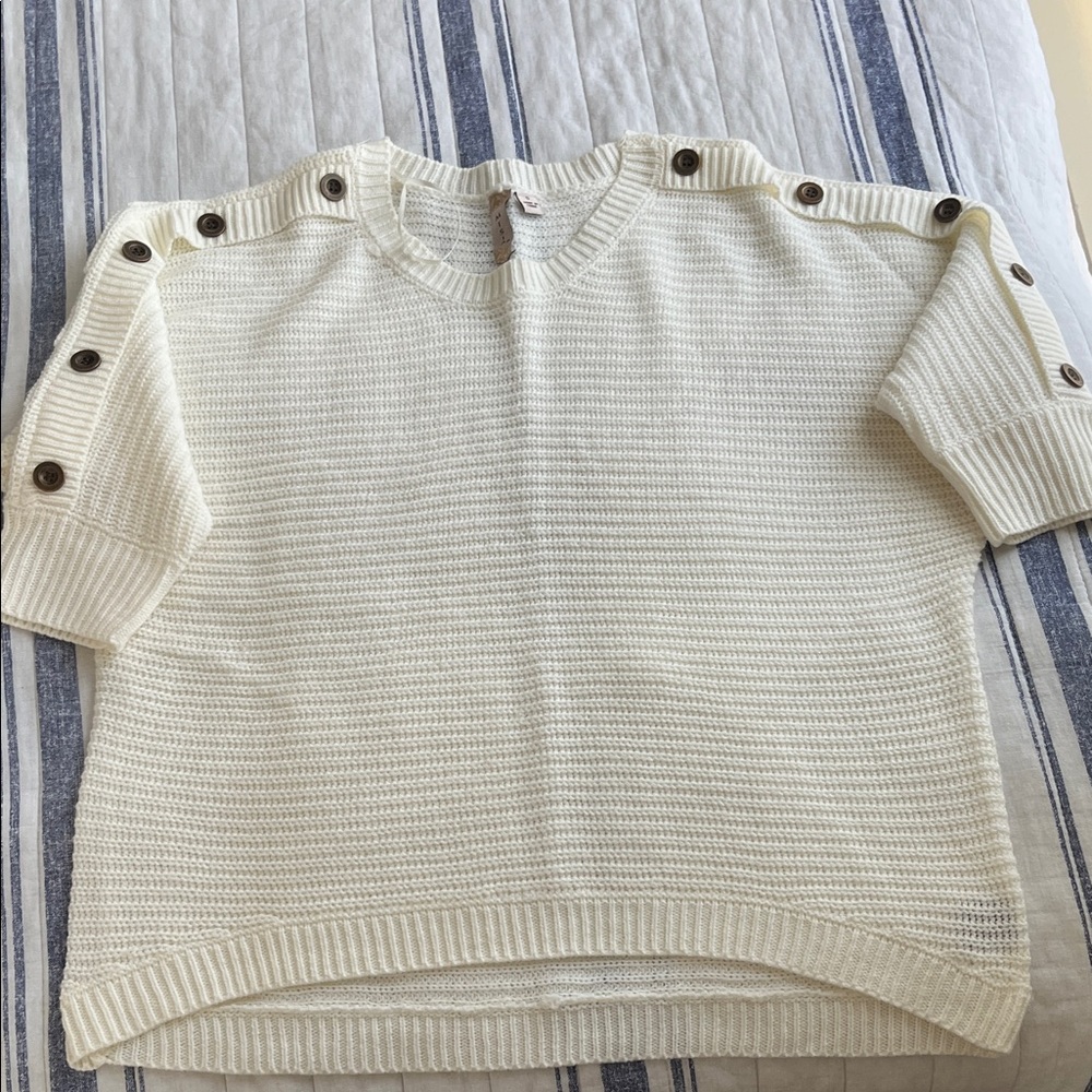 Misa Los Angeles Cream Button-Shoulder Sweater